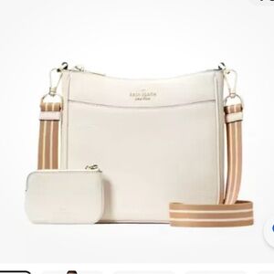 Kate Spade crossbody leather cream 8.5 in, includes attached small purse